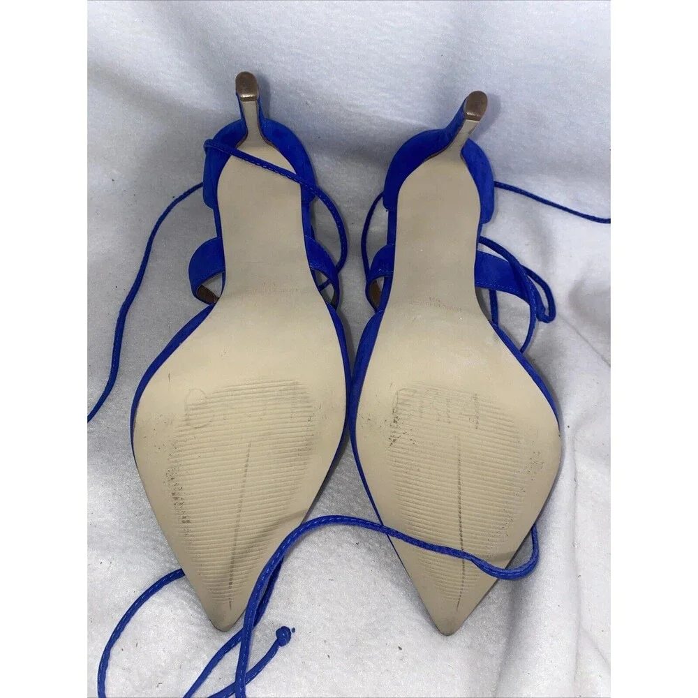 Steve Madden lace up leg heels shoes Raela Blue Suede Leather Point Womens 9M